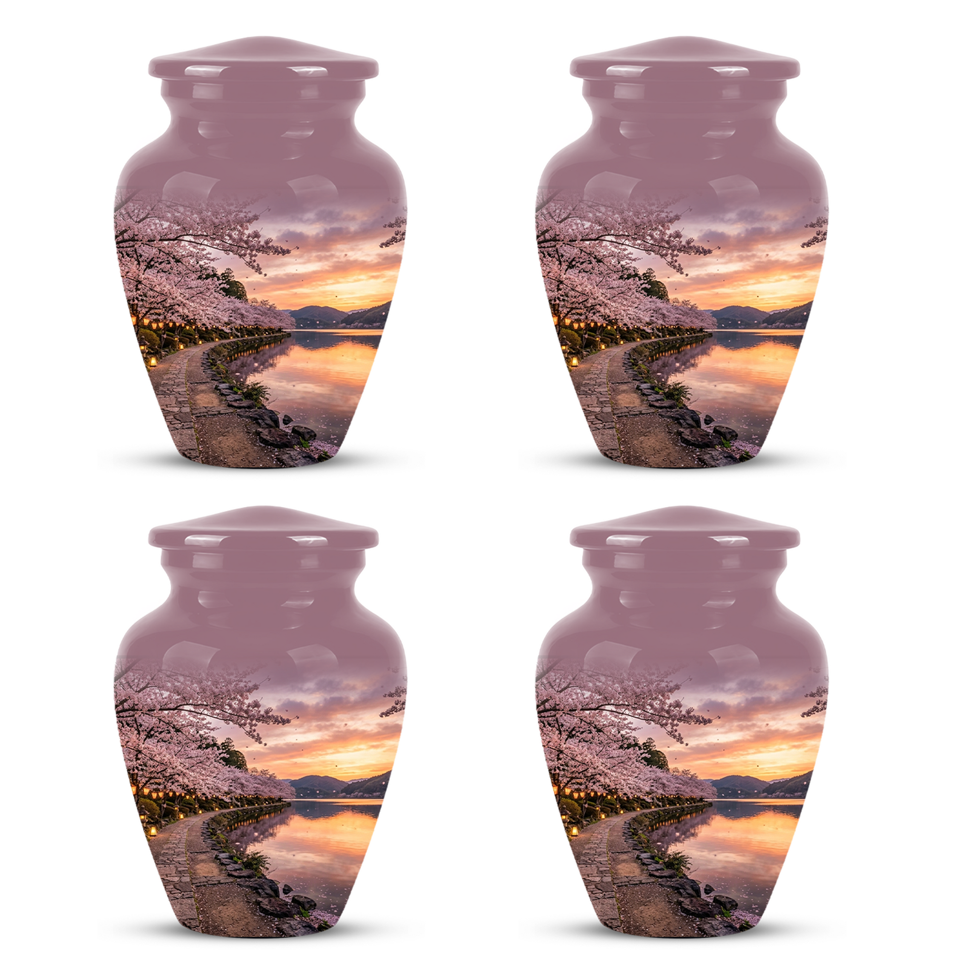 Pink Spring Tree Cremation Urns - Beautiful Nature Sunset Burial Urns