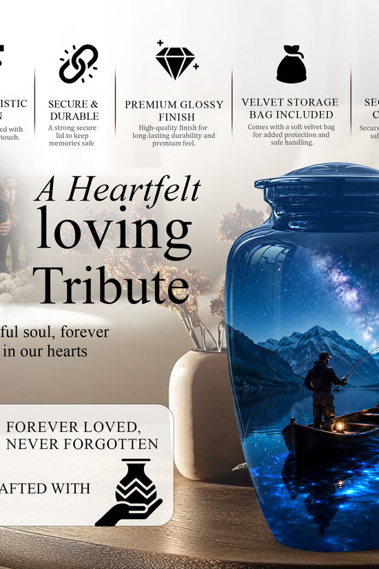 Fisherman Memorial Urn - Night Fishing Urns For Men & Women Ashes