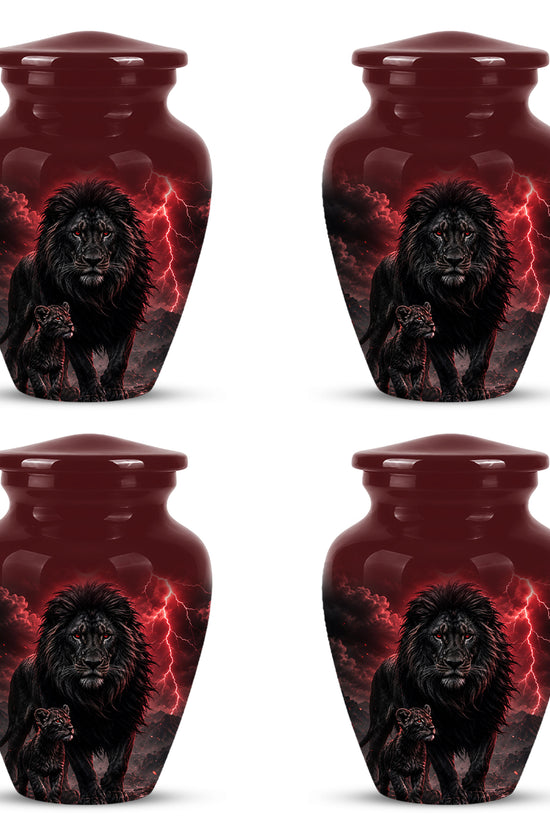 Lion With Cub Urn - Handcrafted Personalized Lion Burial Urn For Ashes