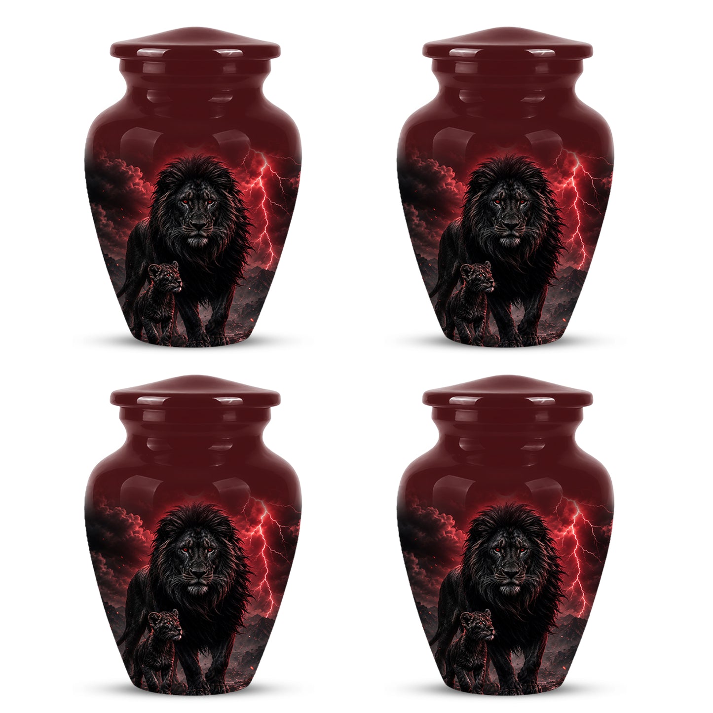 Lion With Cub Urn - Handcrafted Personalized Lion Burial Urn For Ashes
