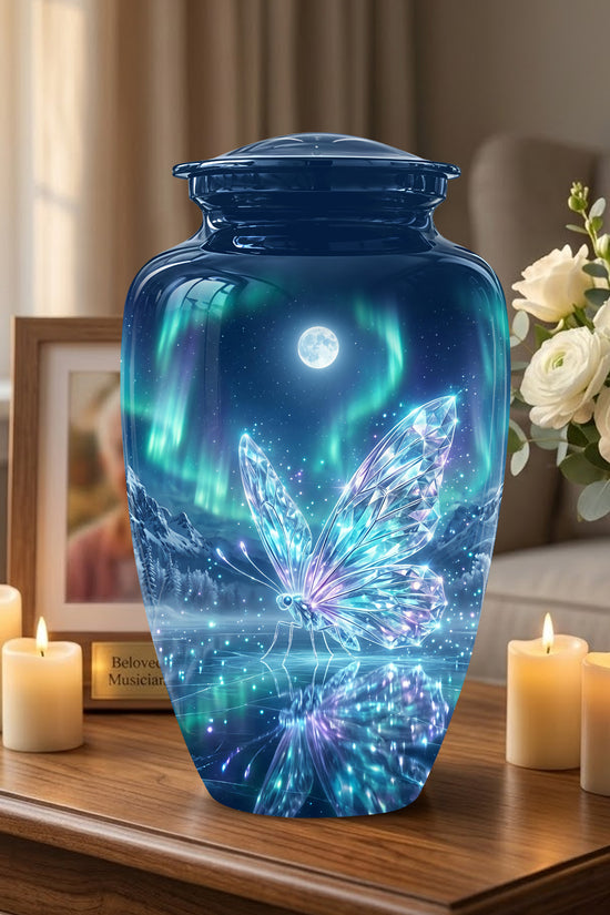 Glowing Butterfly Cremation Urn - Beautiful Blue Memorial Urns For Mom