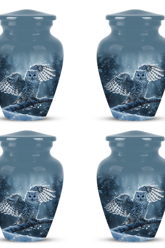 Snowy Owl Cremation Urn - Blue Funeral Urns For Human Ashes