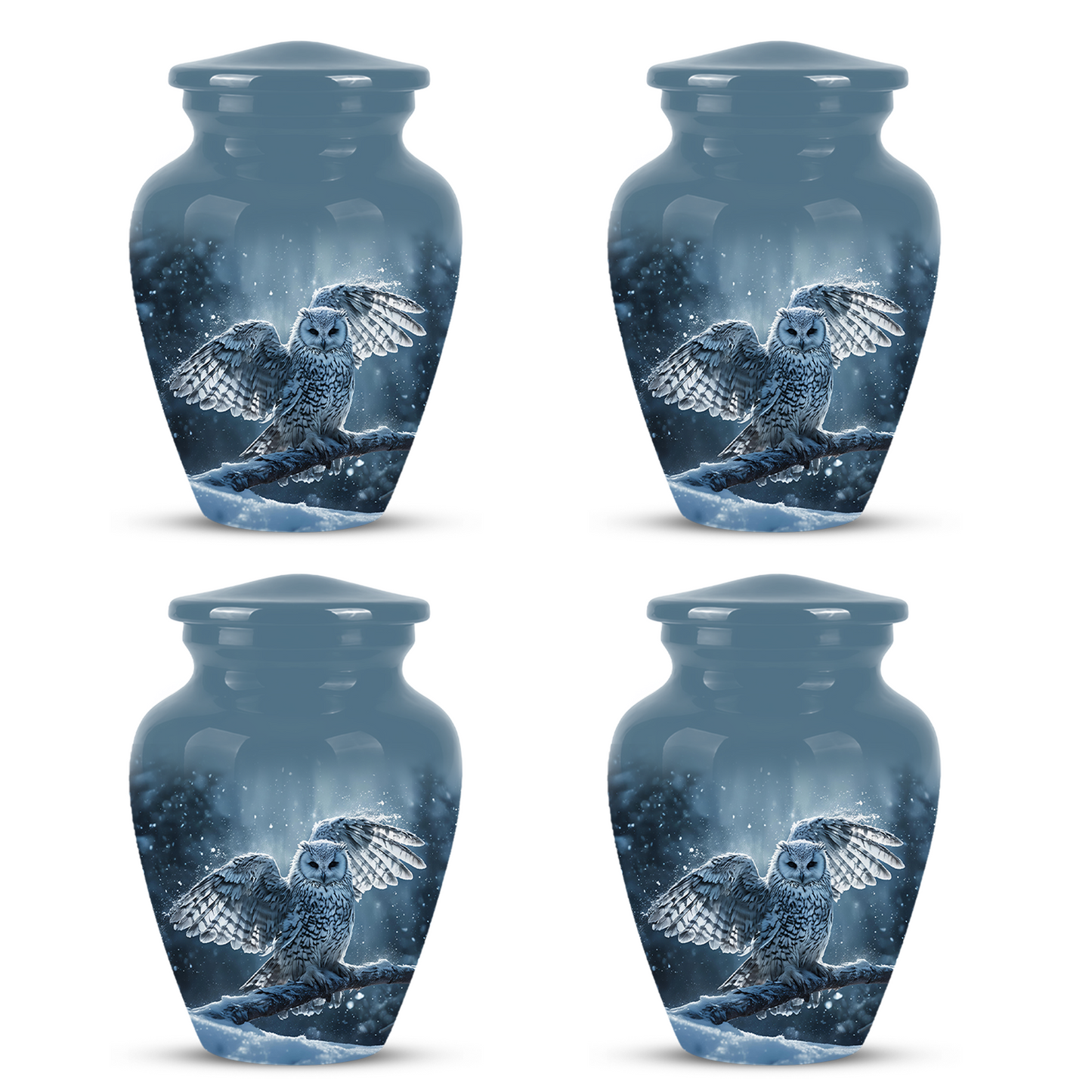 Snowy Owl Cremation Urn - Blue Funeral Urns For Human Ashes