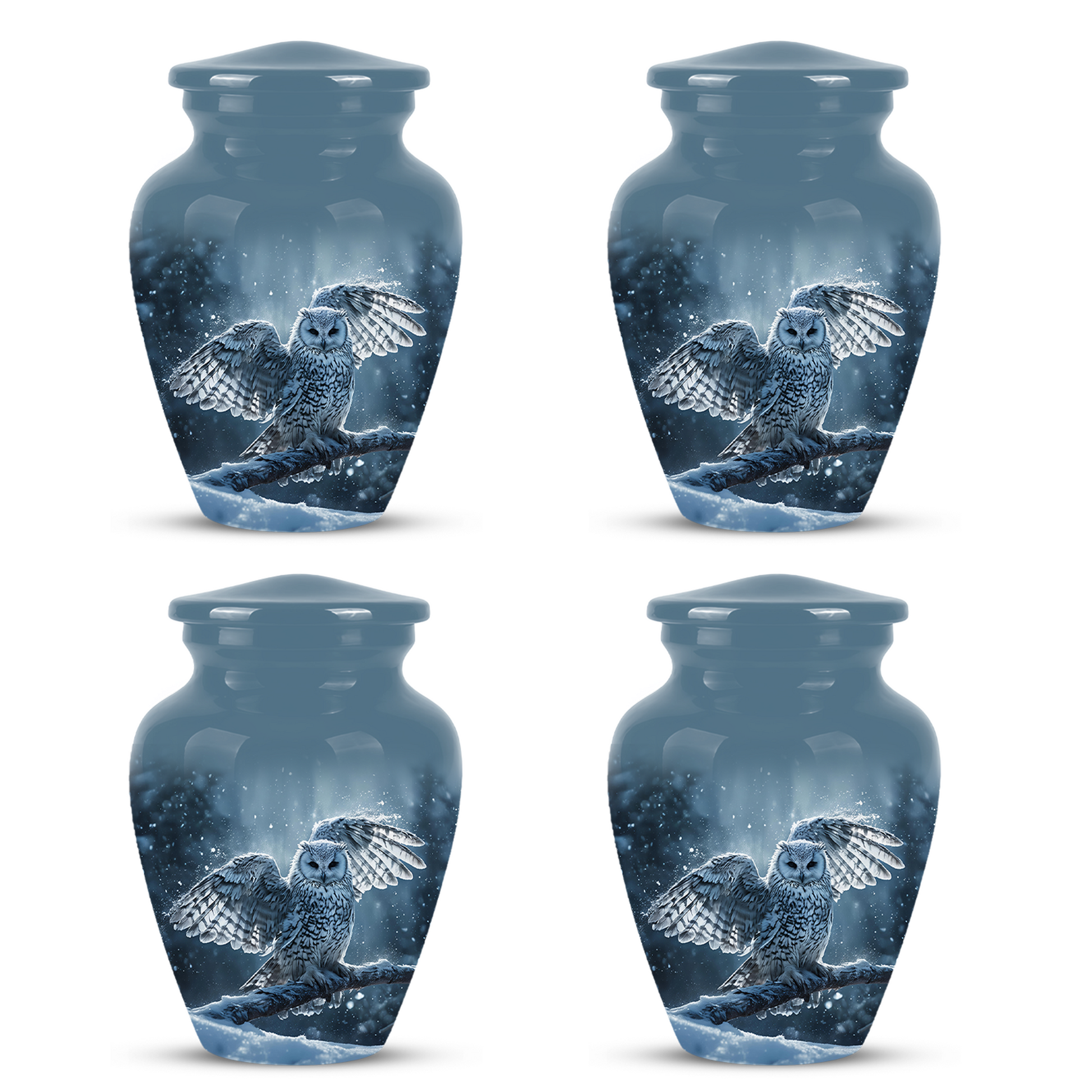 Snowy Owl Cremation Urn - Blue Funeral Urns For Human Ashes