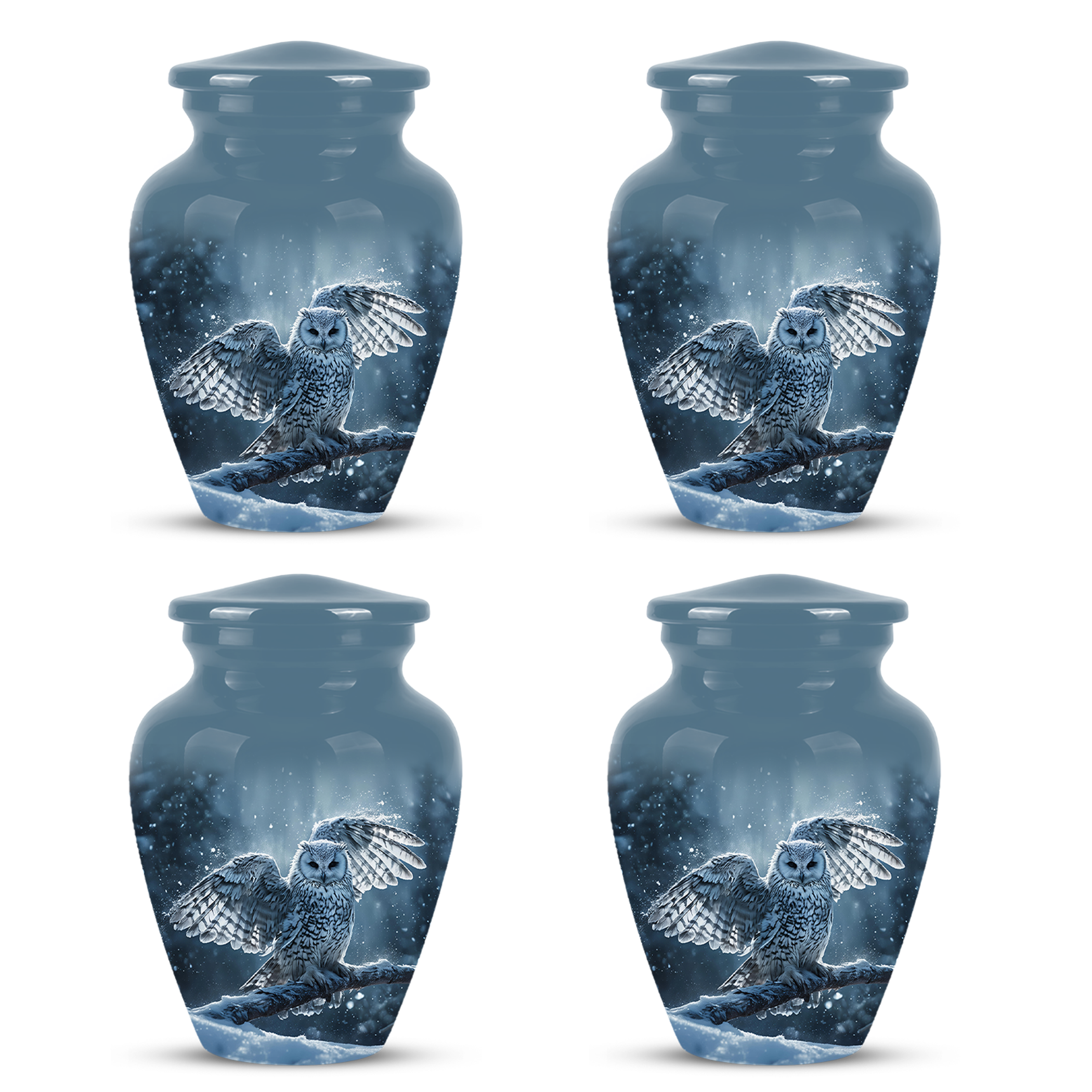 Snowy Owl Cremation Urn - Blue Funeral Urns For Human Ashes