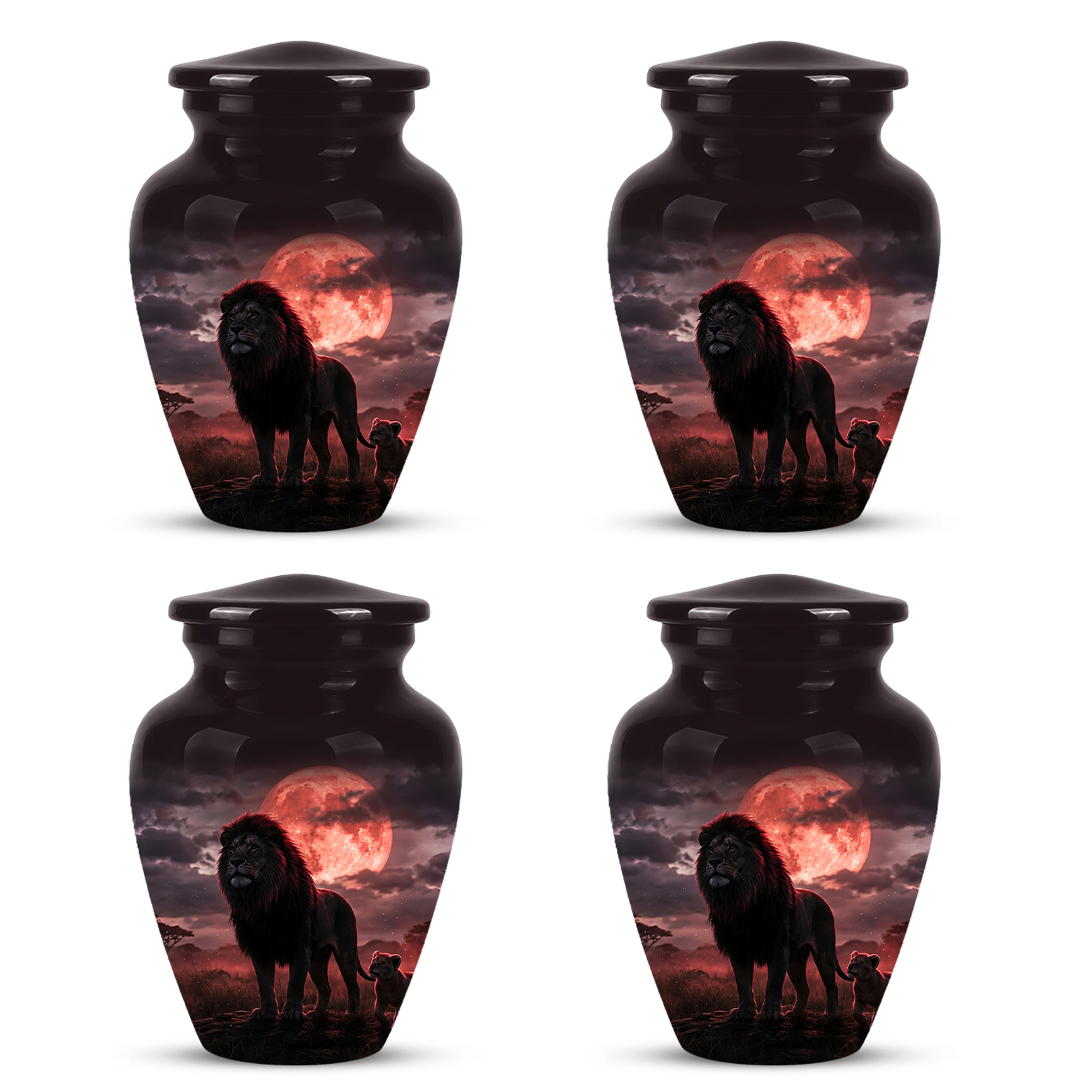 Lion Themed Cremation Urns - Blood Moon Scenic Urns For Loved Ones