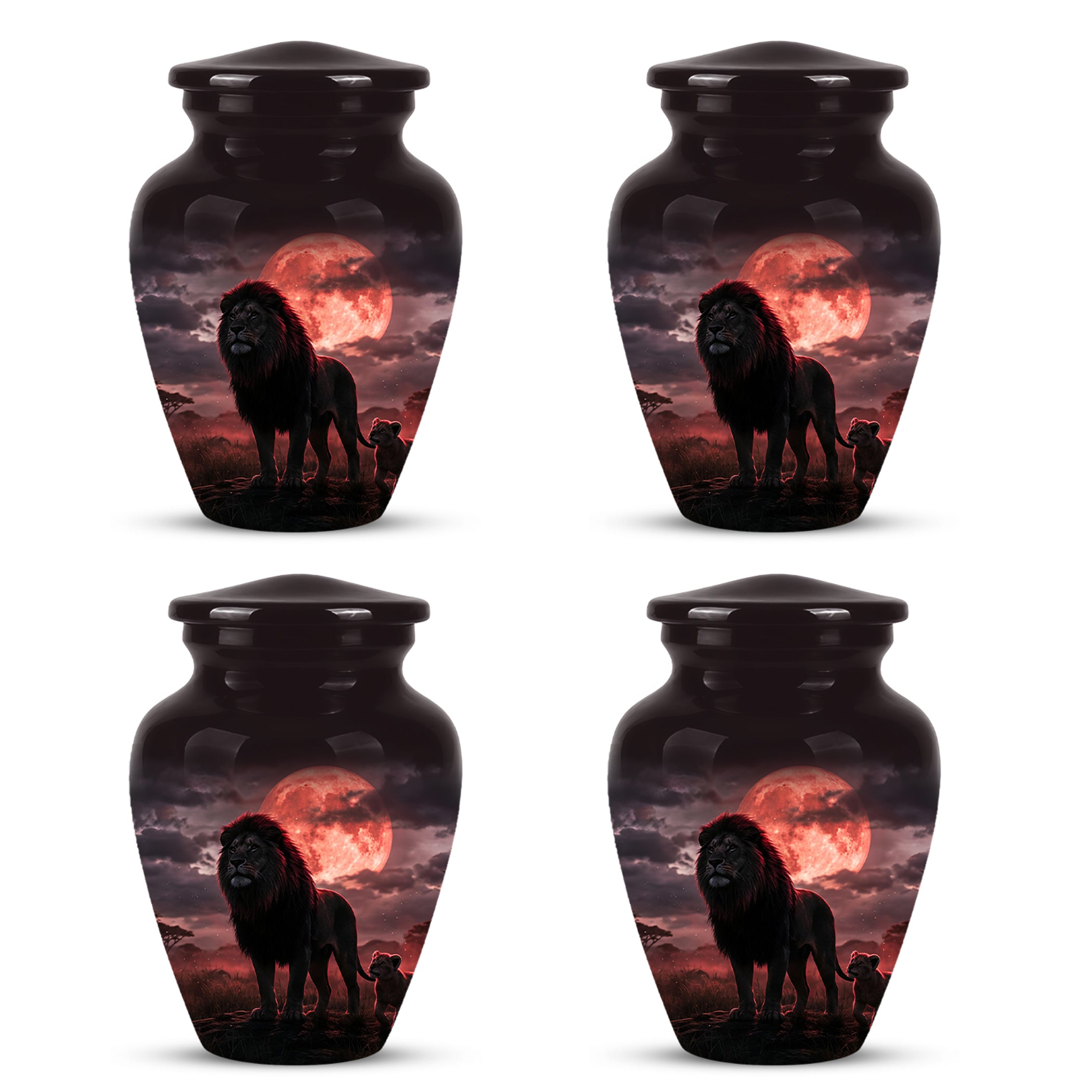 Lion Themed Cremation Urns - Blood Moon Scenic Urns For Loved Ones