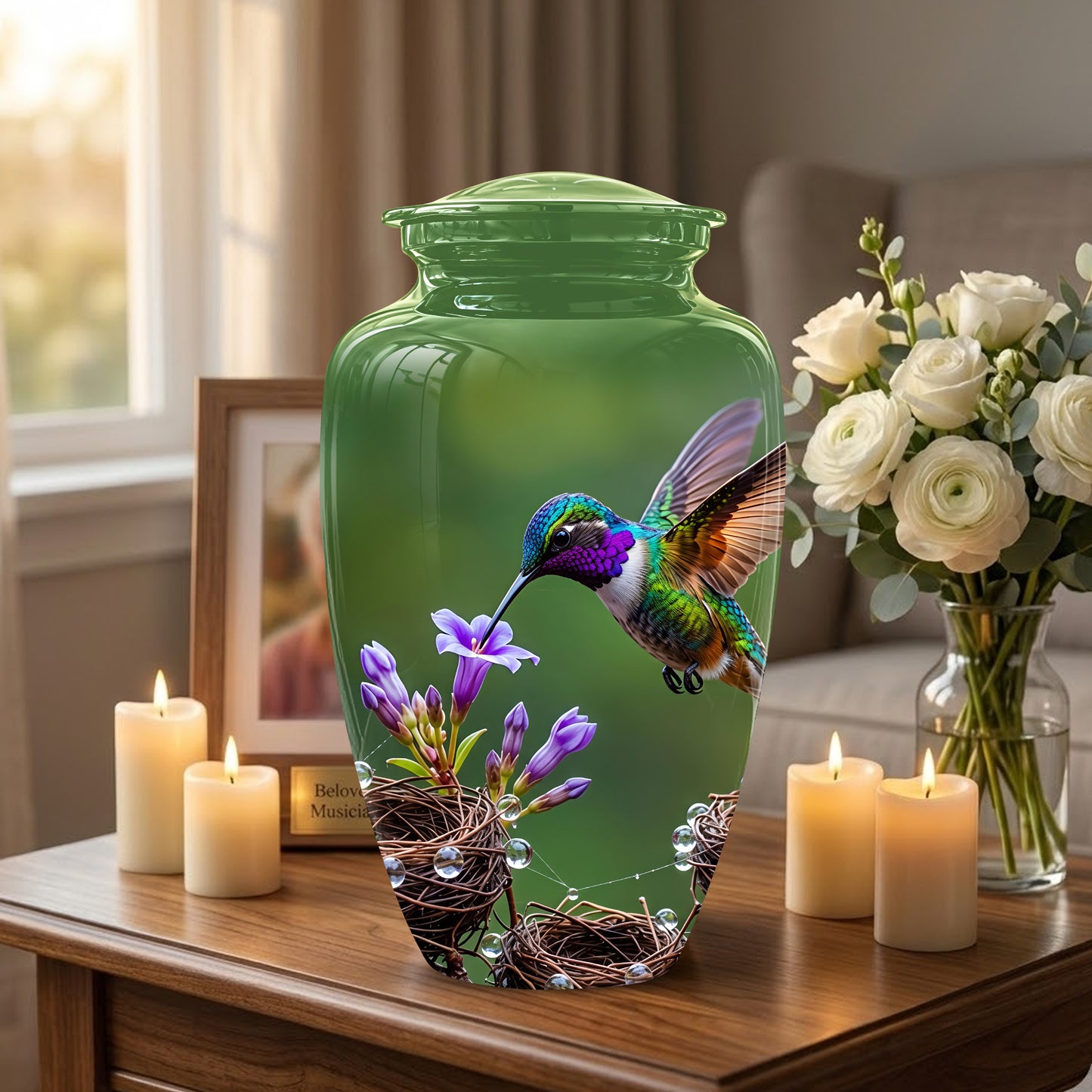Colorful Hummingbird Memorial Urn - Green Burial Urns For Women Ashes