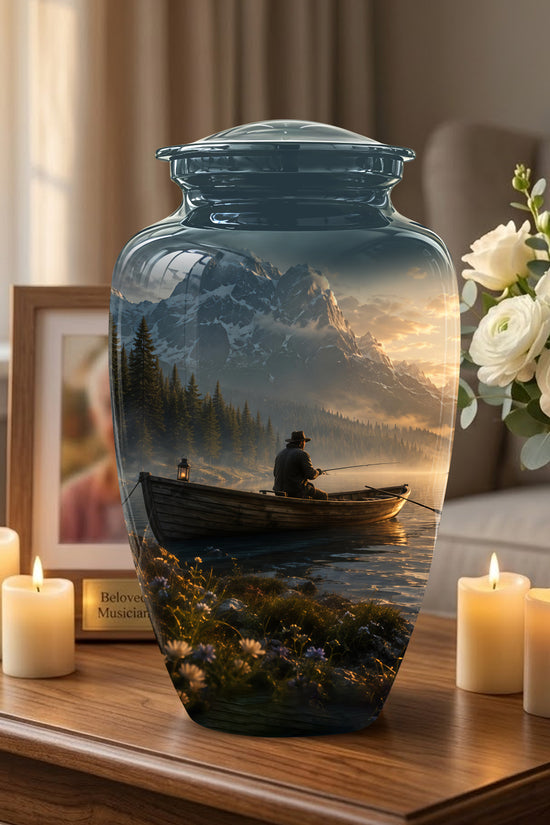 Fisherman Themed Urn - Artistic Fishing Landscape Urns For Human Ashes