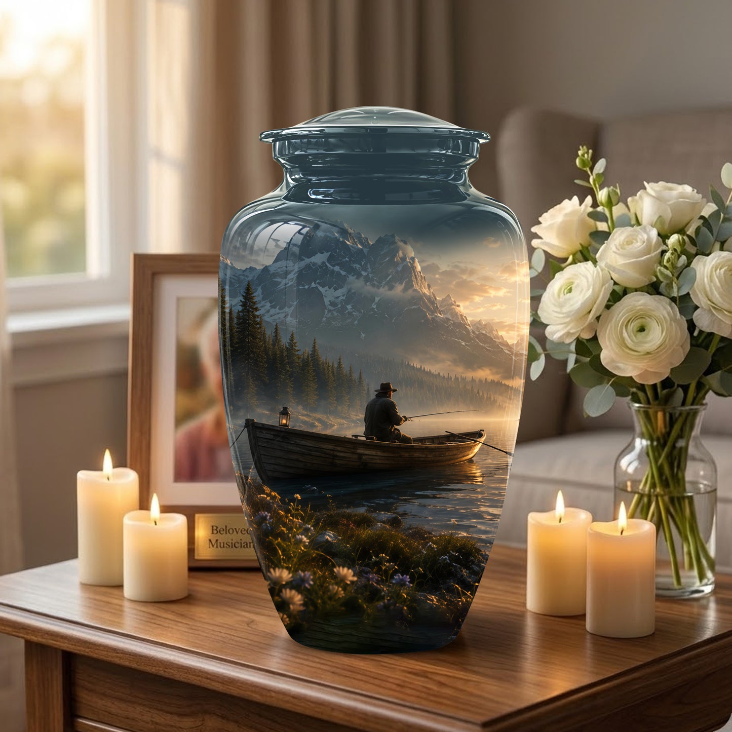 Fisherman Themed Urn - Artistic Fishing Landscape Urns For Human Ashes