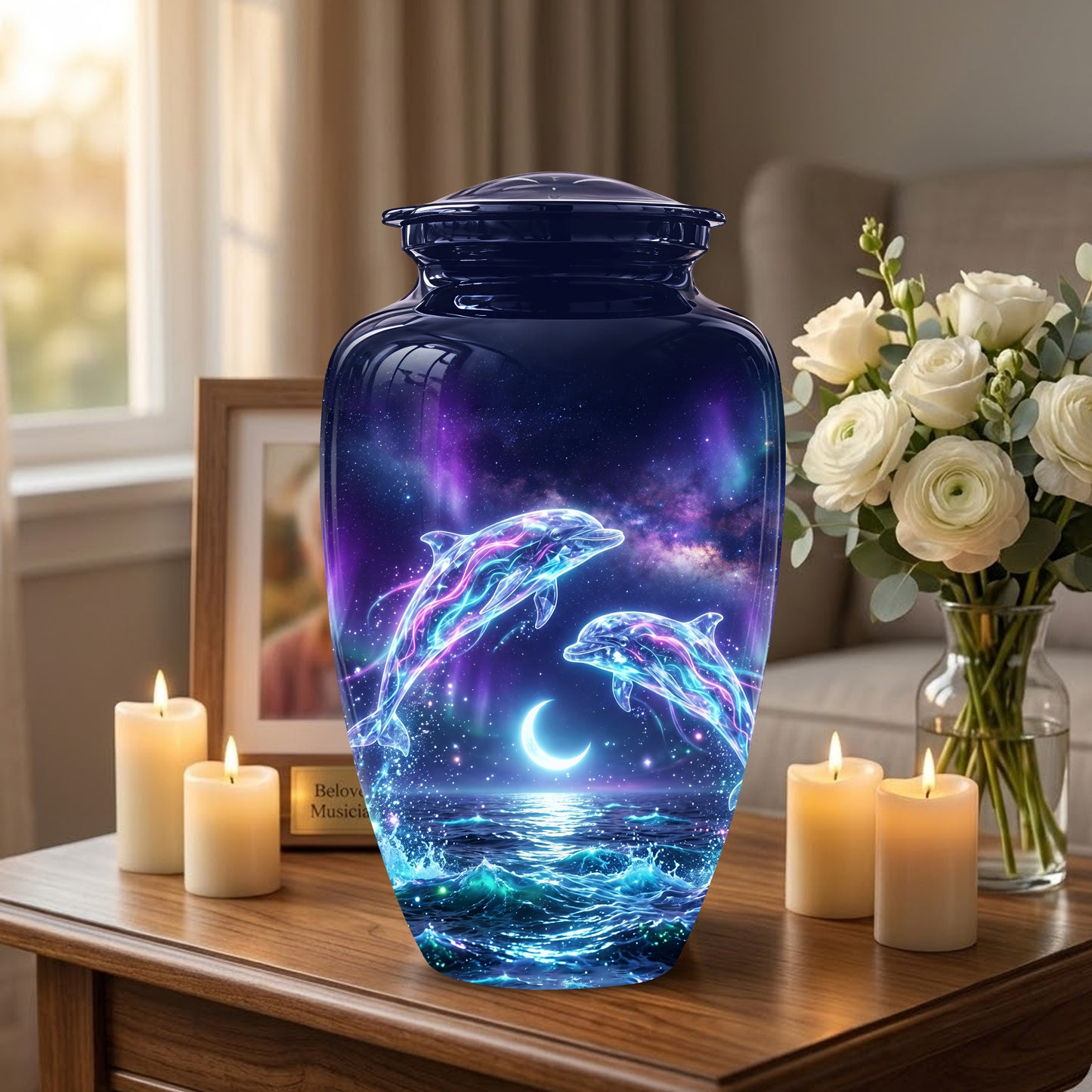 Dolphin Cremation Urn - Artistic Moonlight Memorial Urns For Ashes