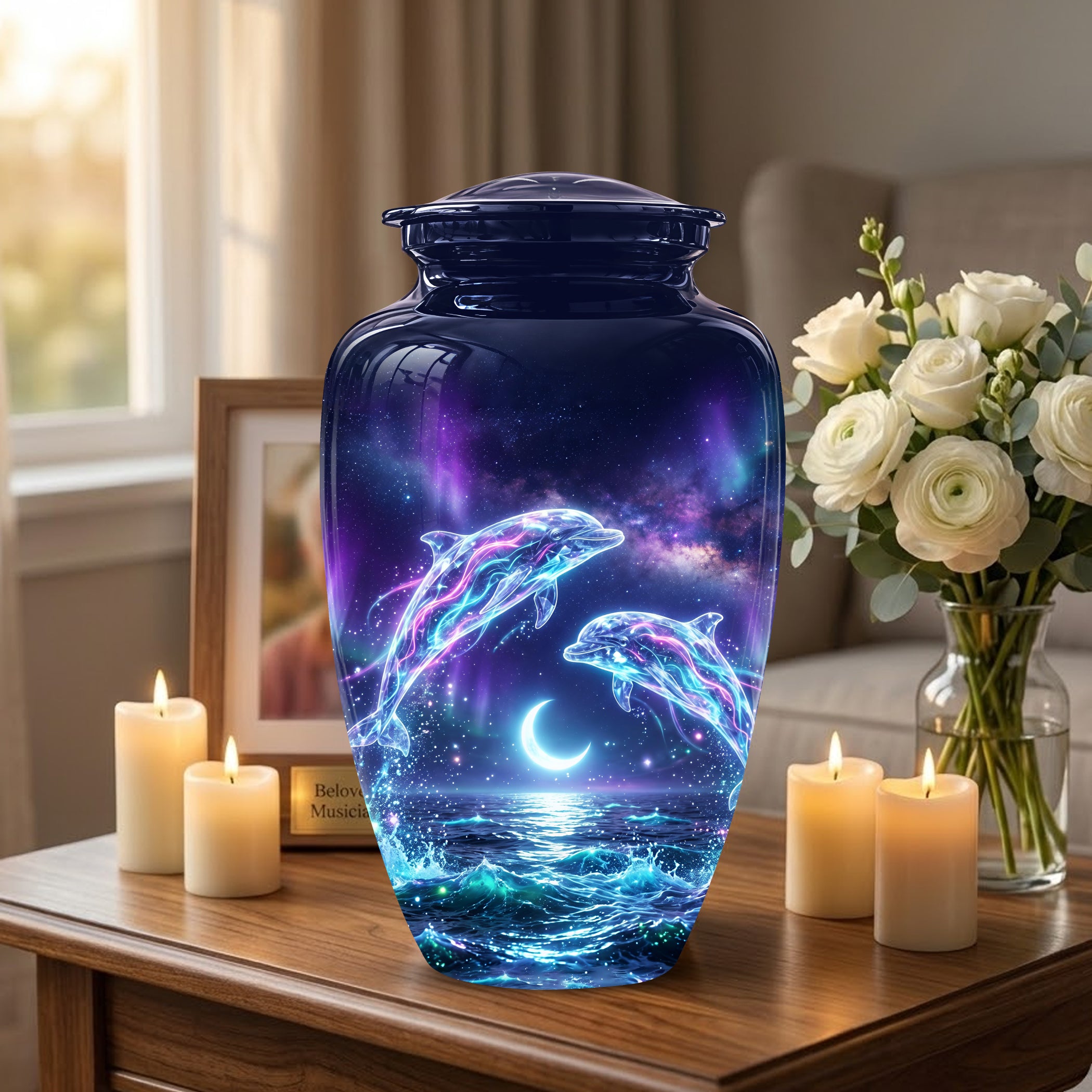 Dolphin Cremation Urn - Artistic Moonlight Memorial Urns For Ashes