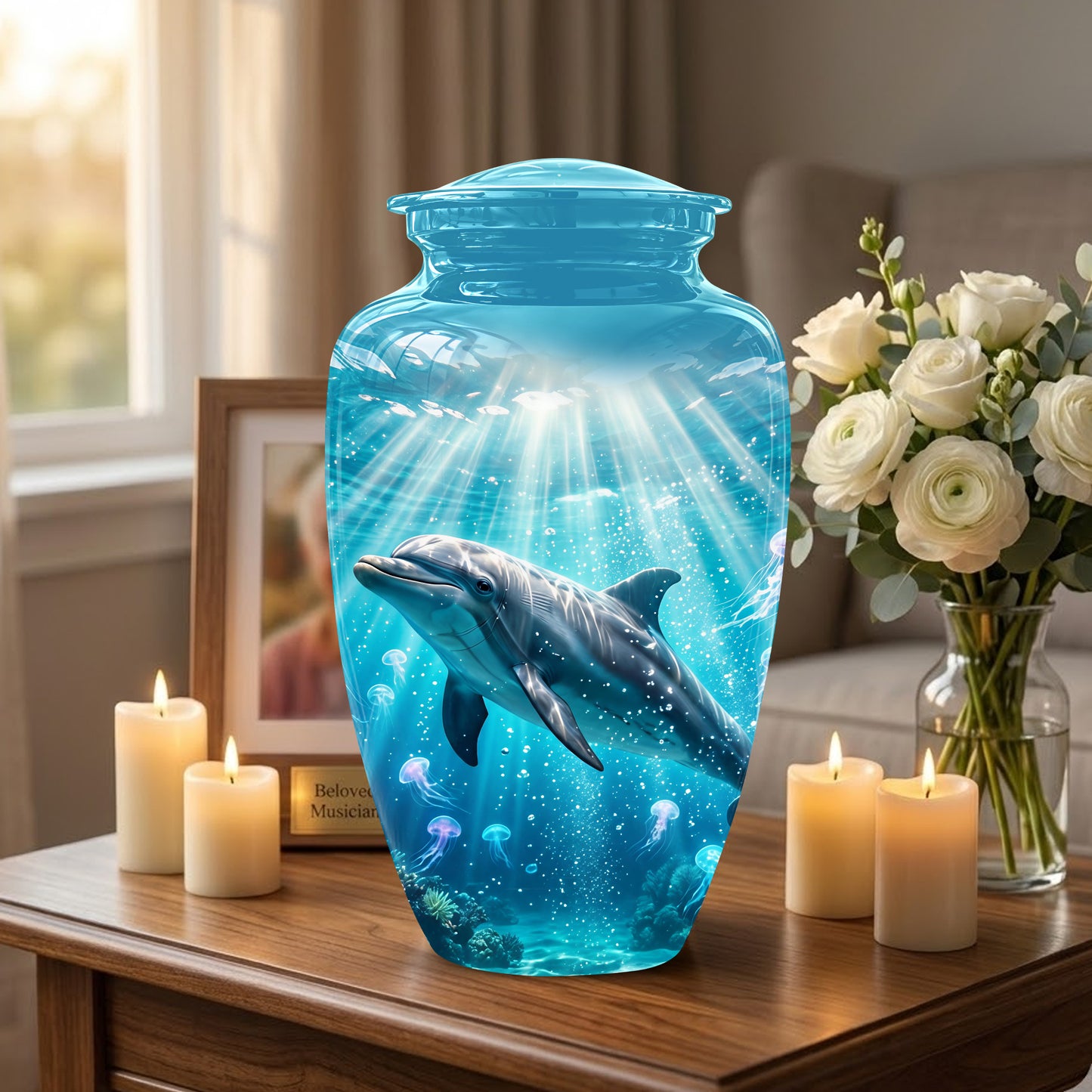 Dolphin Themed Urn - Beautifully Handcrafted Burial Urns For Mom Ashes