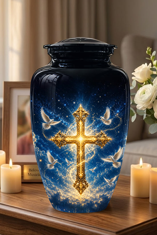 Golden Cross Cremation Urn – Celestial Urns For Men & Women Ashes