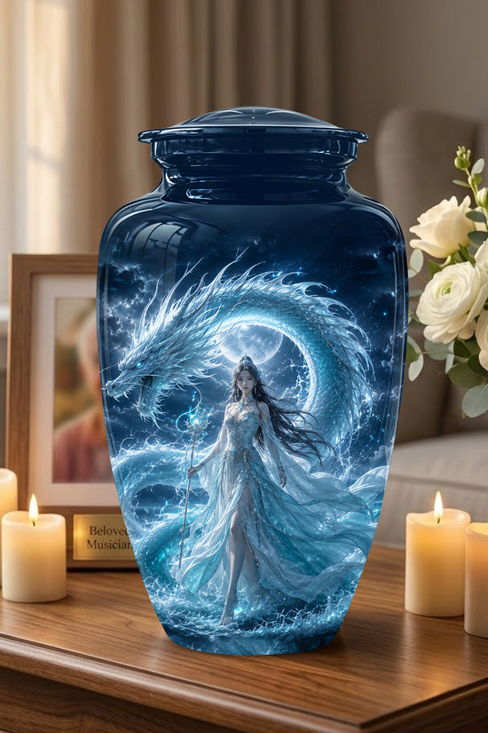 Dragon And Moon Goddess Fantasy Urn - Artistic Memorial Urns For Ashes