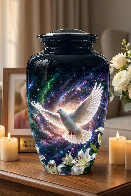 White Flying Dove Cremation Urn - Personalized Black Memorial Urns