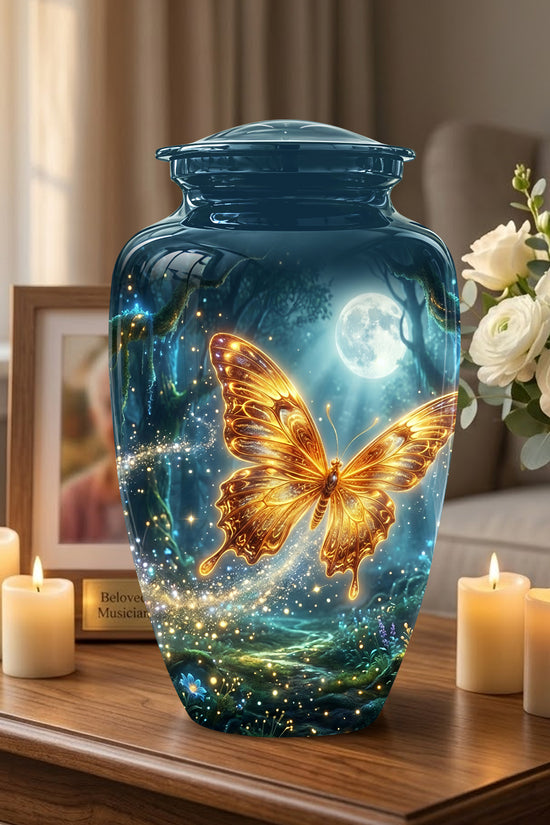 Glowing Yellow Butterfly Themed Urn - Moonlight Memorial Urns For Ashes