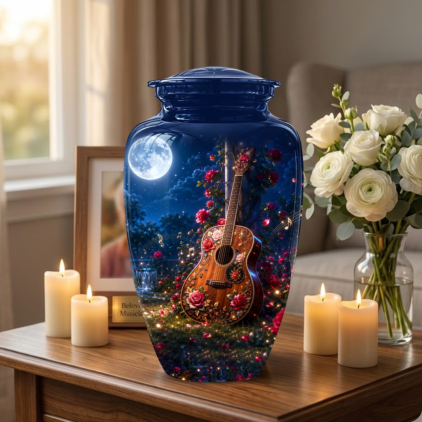 Starry Guitar Memorial Urn - Artistic Funeral Urns For Musicians Ashes