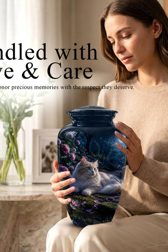 White Cat Memorial Urn - Beautiful Eternal Rest Urns For Pet Ashes