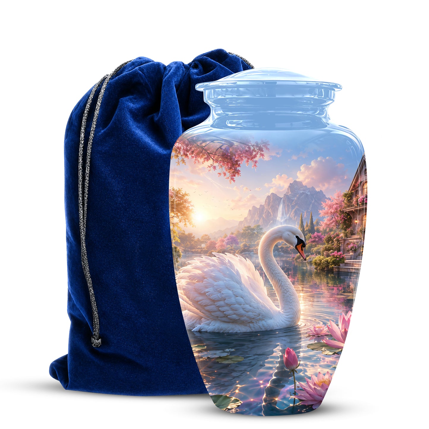 White Swan Themed Urn - Beautiful Custom Memorial Urns For Men & Women