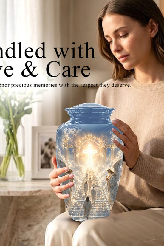 Heaven’s Gate Cross Cremation Urn – Angel Memorial Urn For Human Ashes