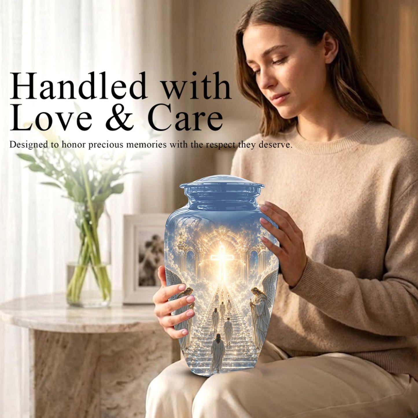 Heaven’s Gate Cross Cremation Urn – Angel Memorial Urn For Human Ashes