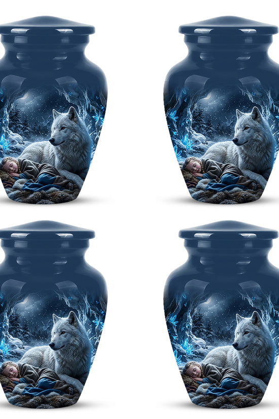 White Wolf With Girl Urn - Custom Memorial Urns For Men & Women Ashes