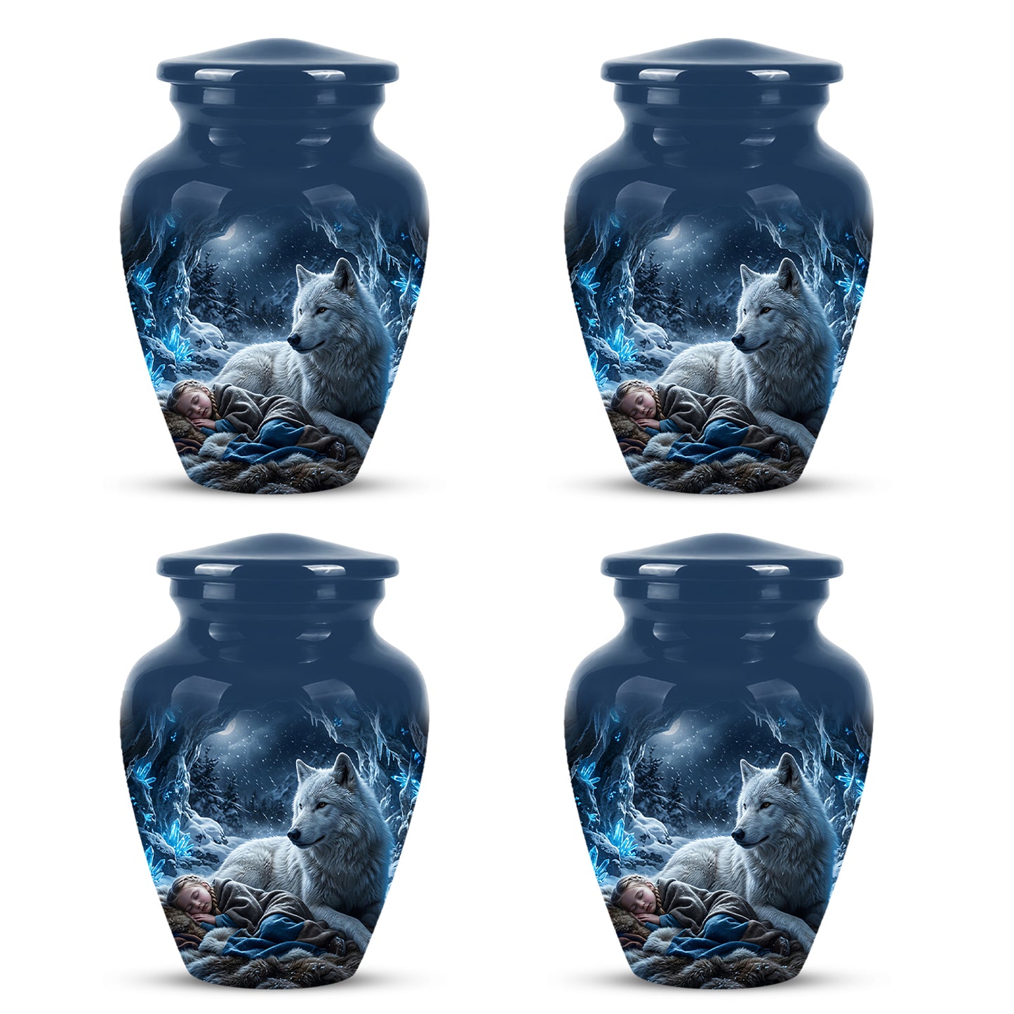 White Wolf With Girl Urn - Custom Memorial Urns For Men & Women Ashes
