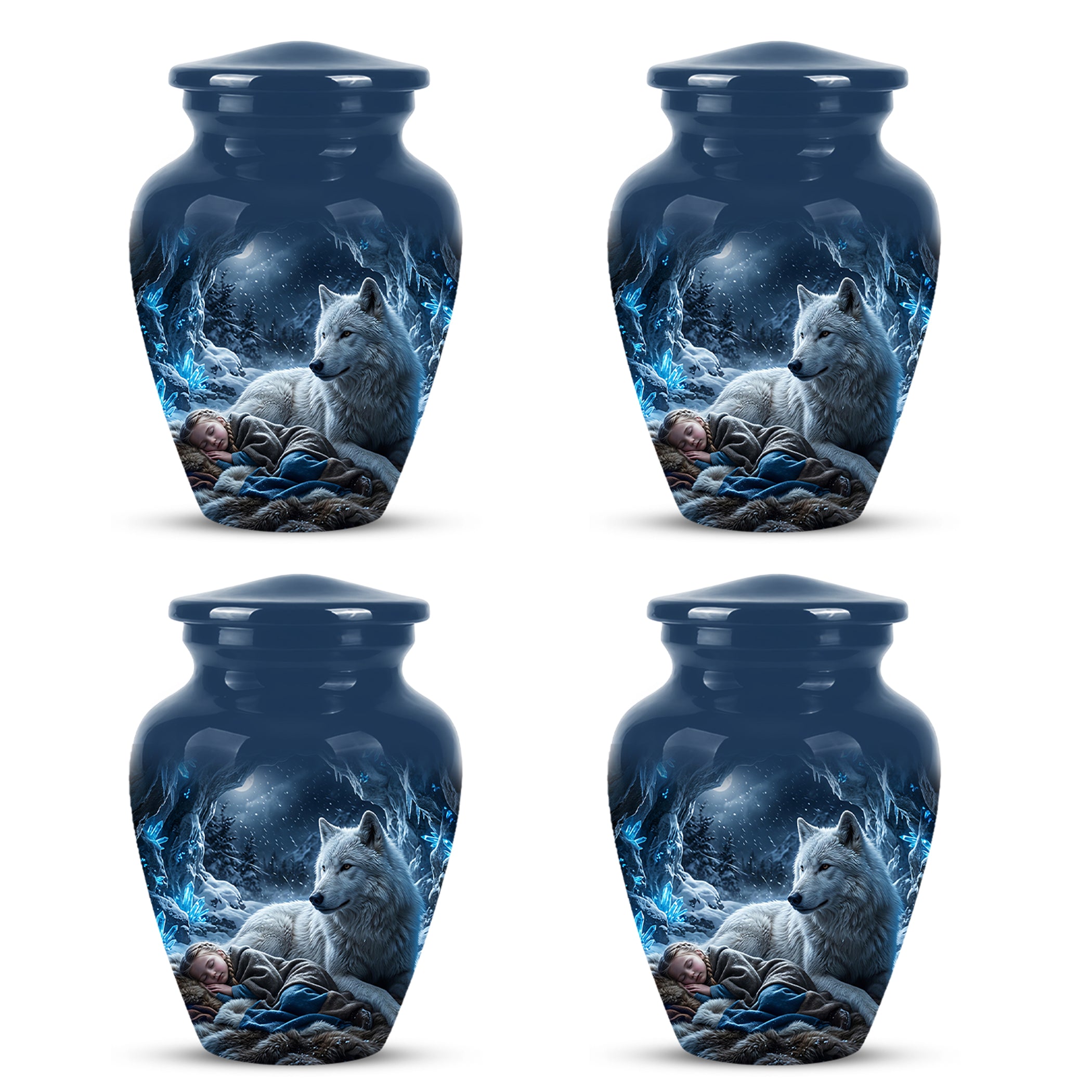 White Wolf With Girl Urn - Custom Memorial Urns For Men & Women Ashes