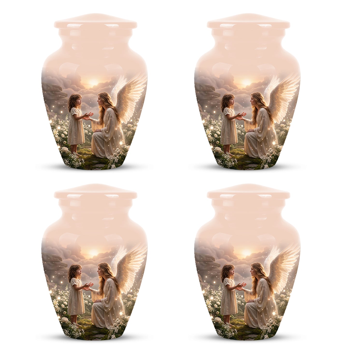 Angel Mom With Girl Child - Beautiful Artistic Custom Urns For Mom Ashes