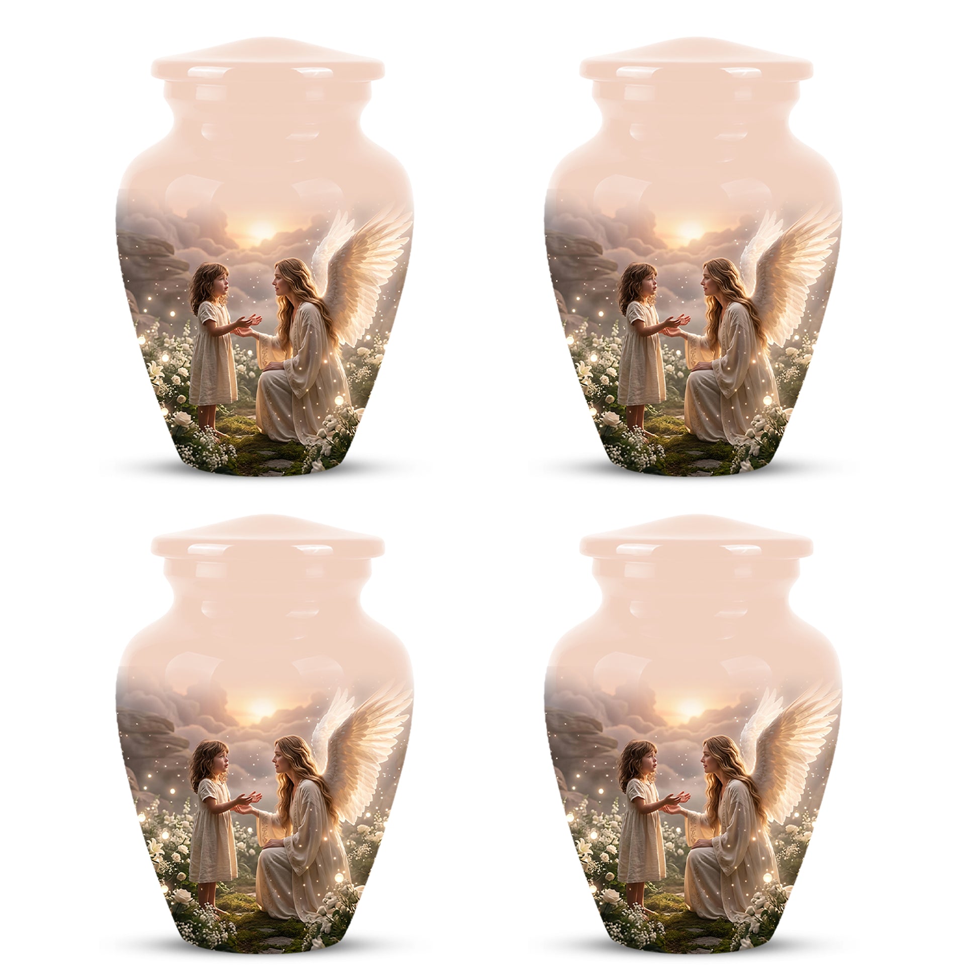 Angel Mom With Girl Child - Beautiful Artistic Custom Urns For Mom Ashes