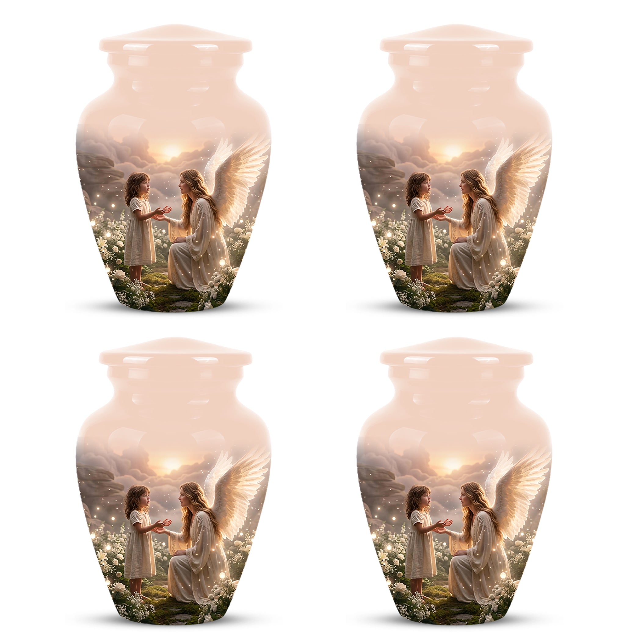 Angel Mom With Girl Child - Beautiful Artistic Custom Urns For Mom Ashes