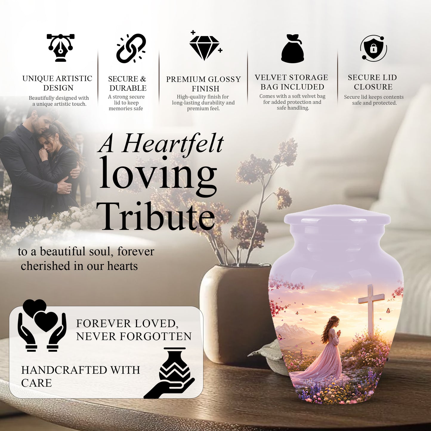 Peaceful Cross Cremation – Personalized Sunset Tribute Urns for Ashes