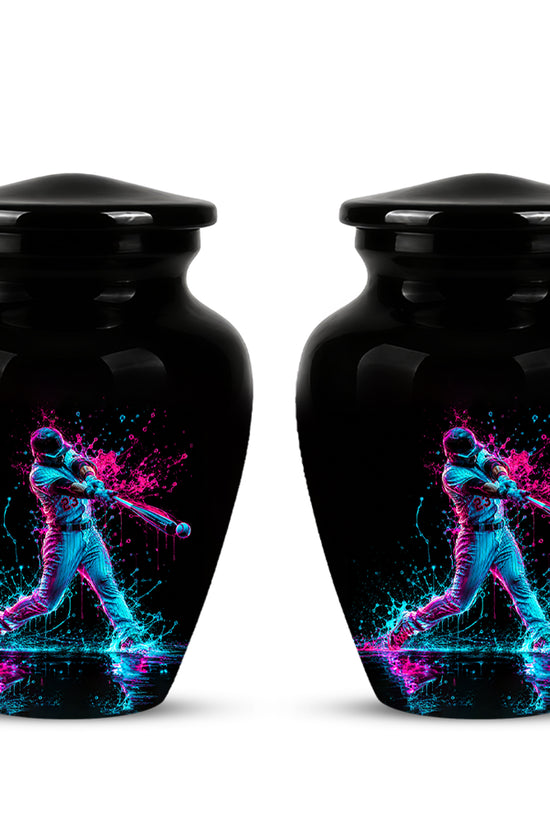 Artistic Baseball Player Funeral Urn - Personalized Black Urns For Ashes