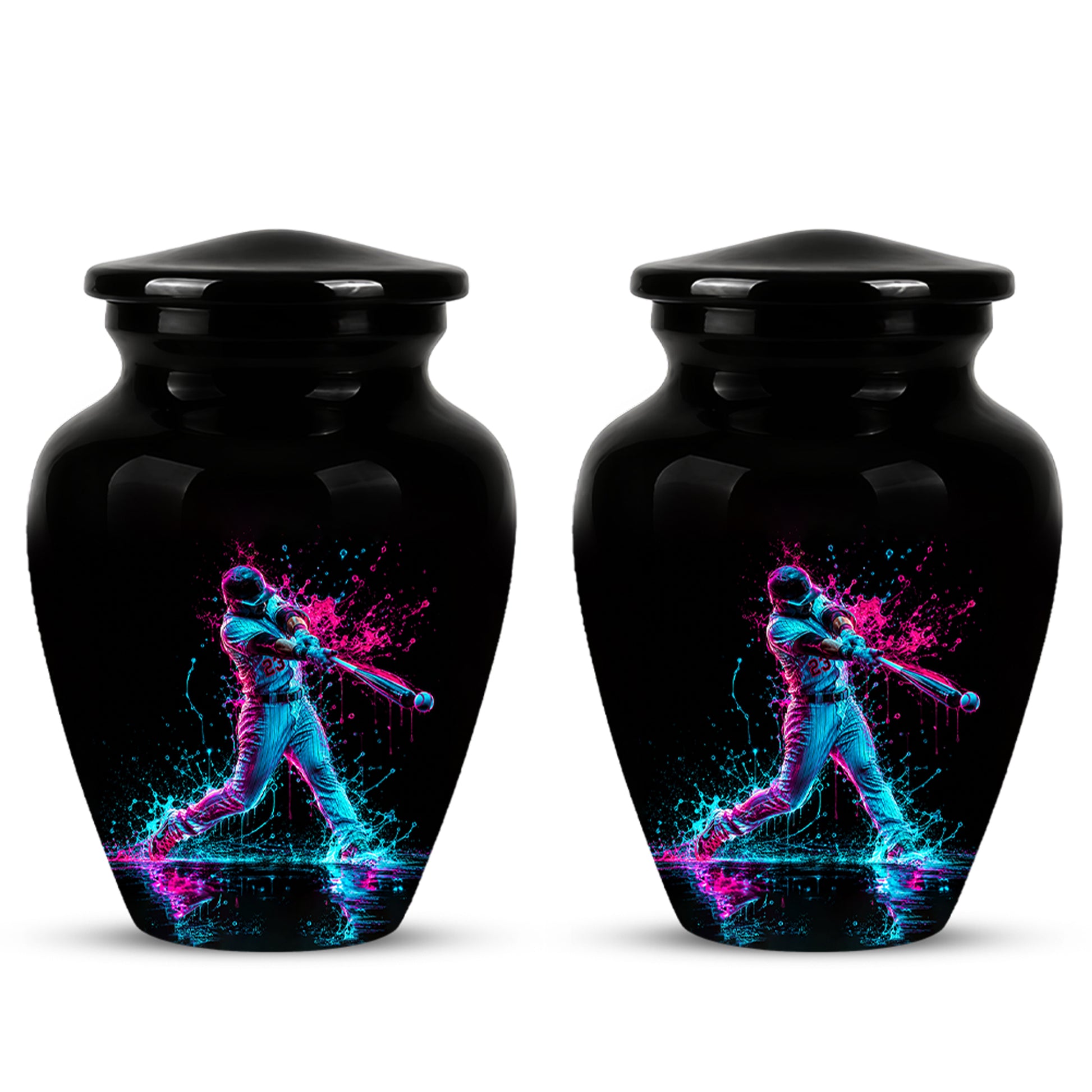Artistic Baseball Player Funeral Urn - Personalized Black Urns For Ashes