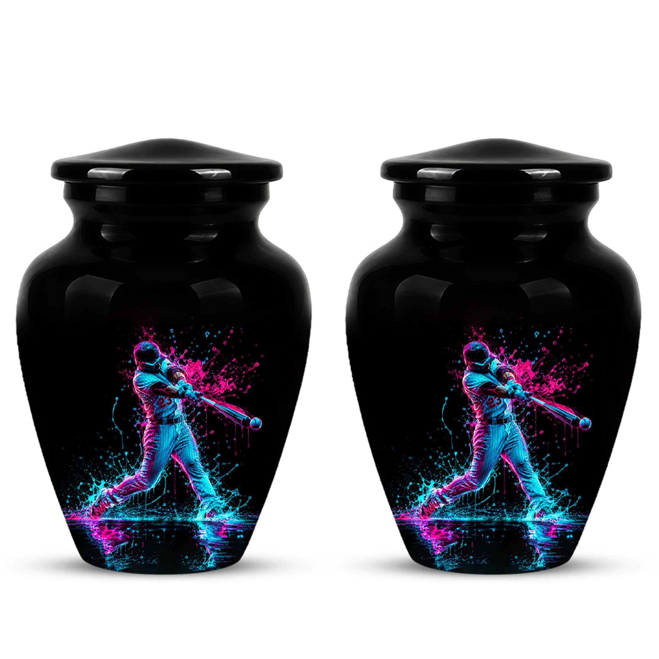 Artistic Baseball Player Funeral Urn - Personalized Black Urns For Ashes