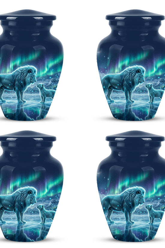 Lion & Cub Aurora Borealis Urn - Personalized Lion Urns For Human Ashes
