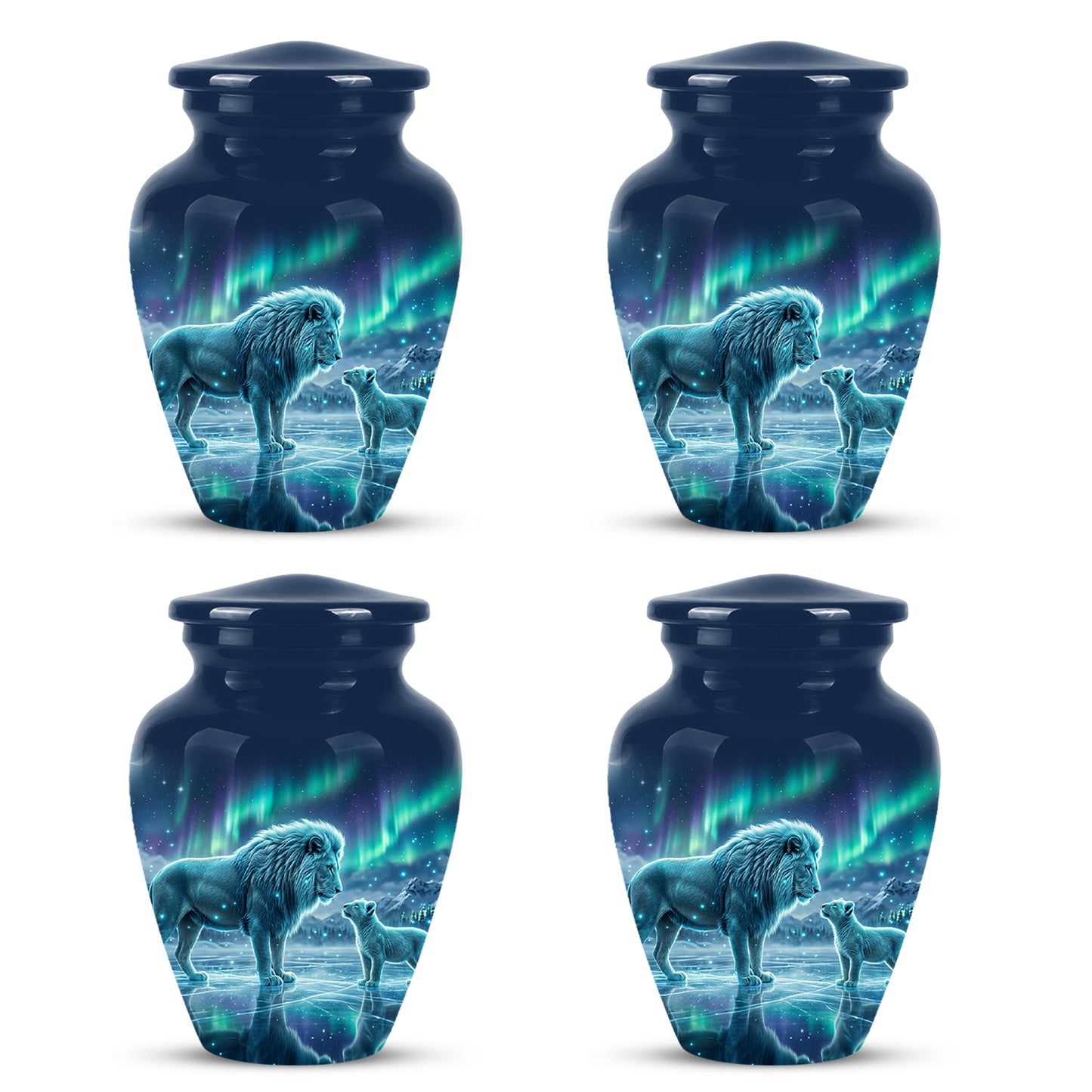Lion & Cub Aurora Borealis Urn - Personalized Lion Urns For Human Ashes