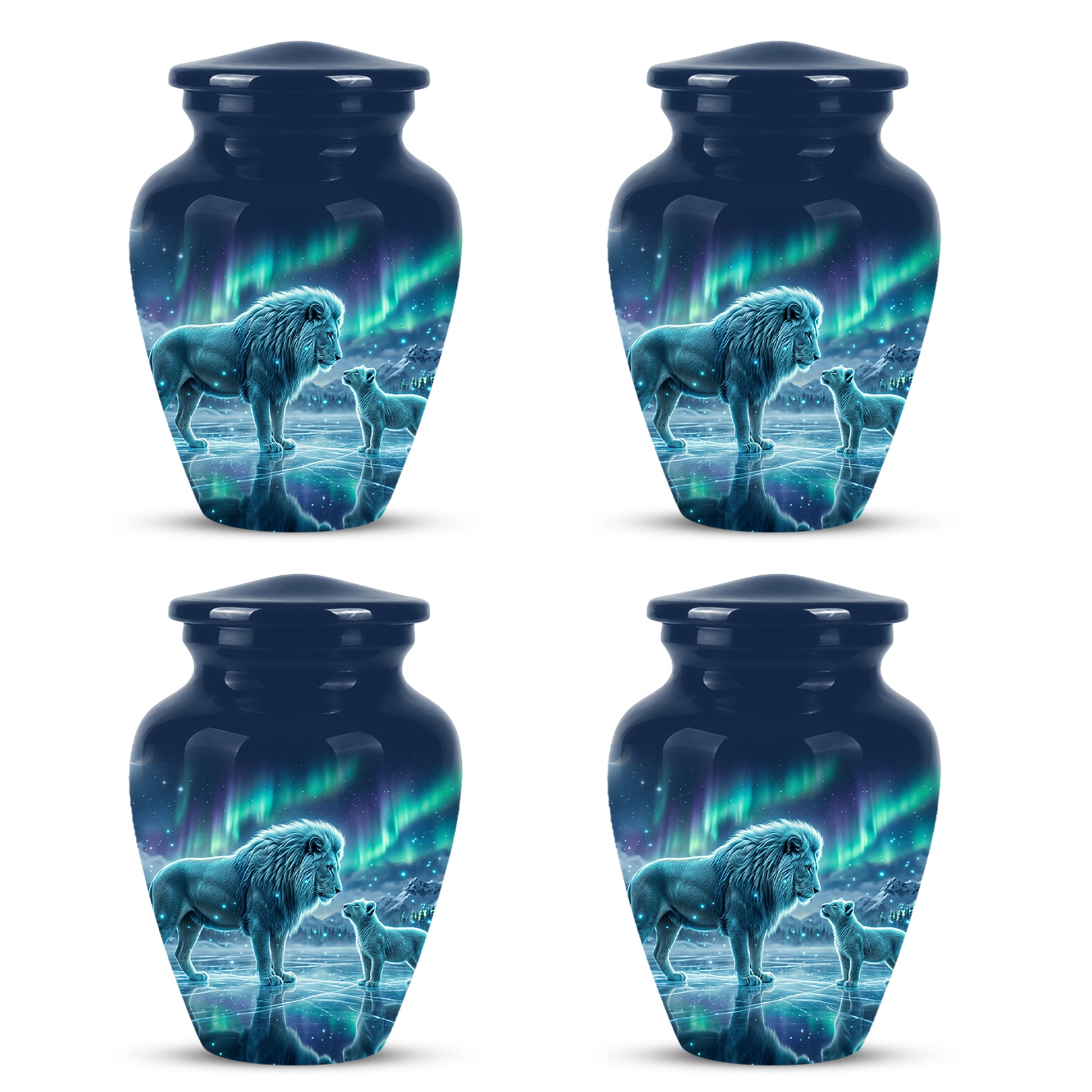 Lion & Cub Aurora Borealis Urn - Personalized Lion Urns For Human Ashes