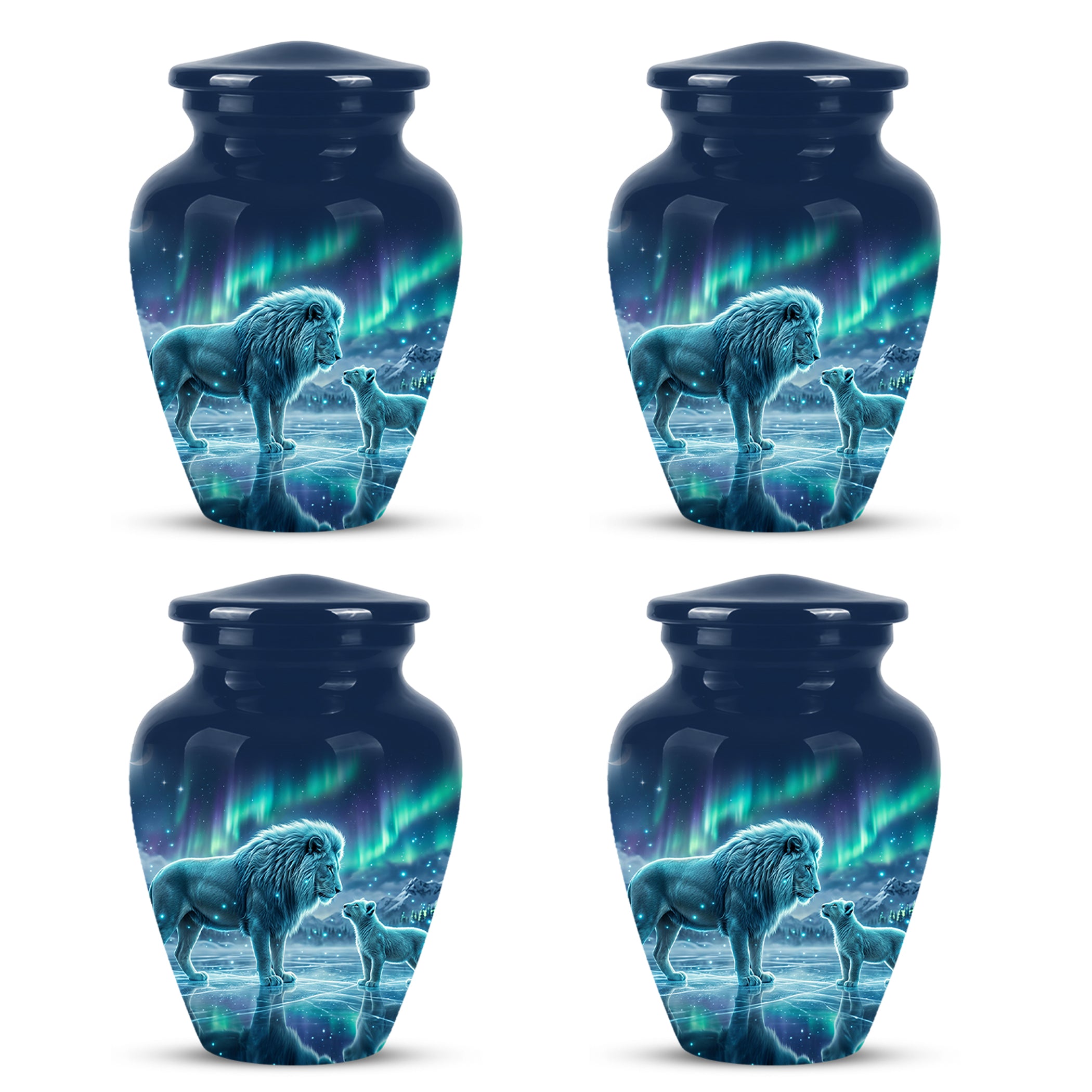 Lion & Cub Aurora Borealis Urn - Personalized Lion Urns For Human Ashes