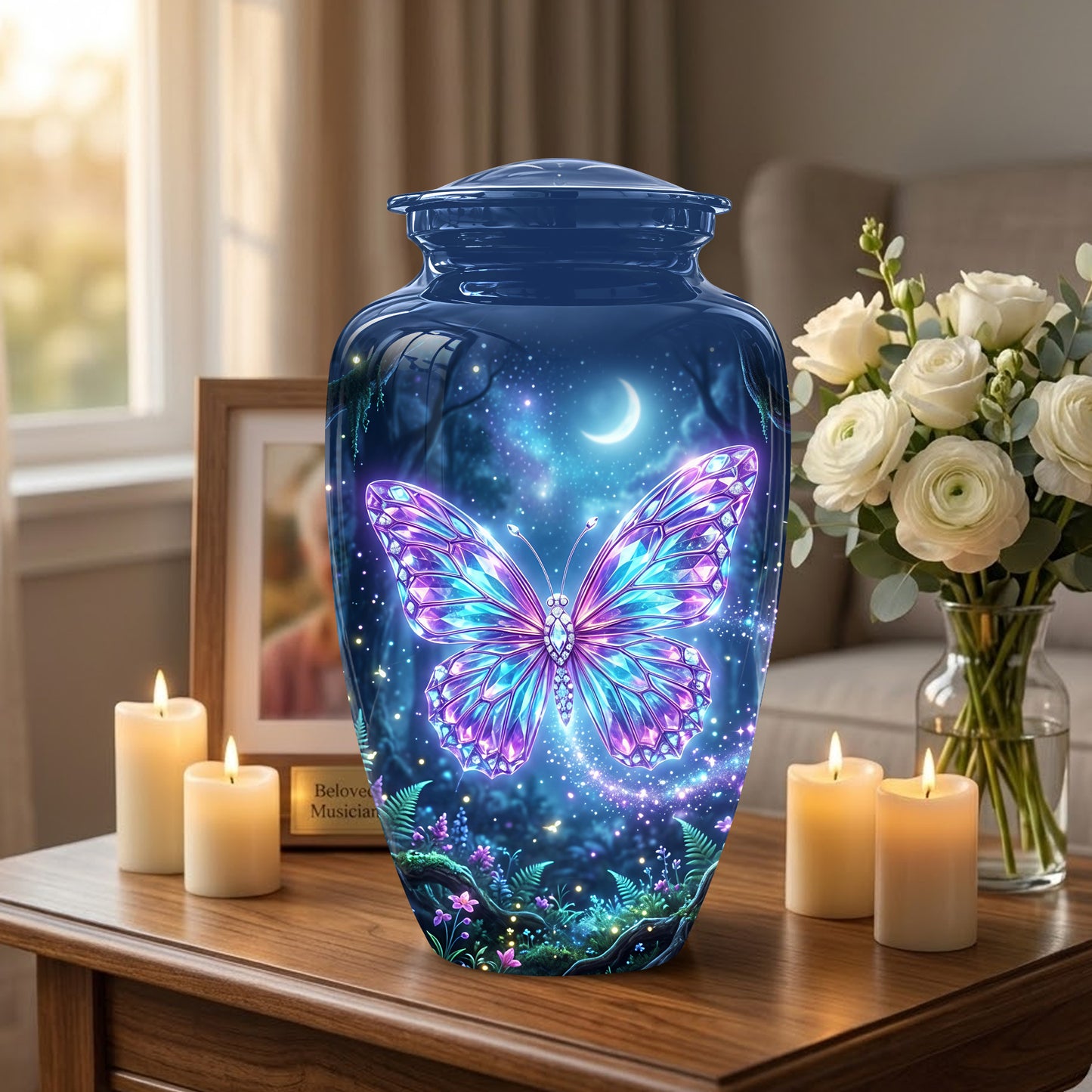 Glowing Colorful Butterfly Memorial Urn - Majestic Urns For Ashes