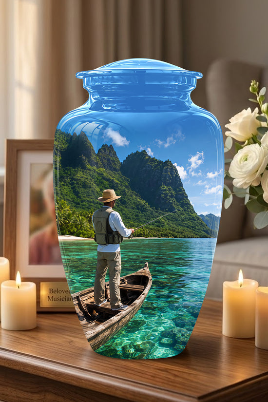 Father Fishing Cremation Urn - Majestic Memorial Urns For Human Ashes
