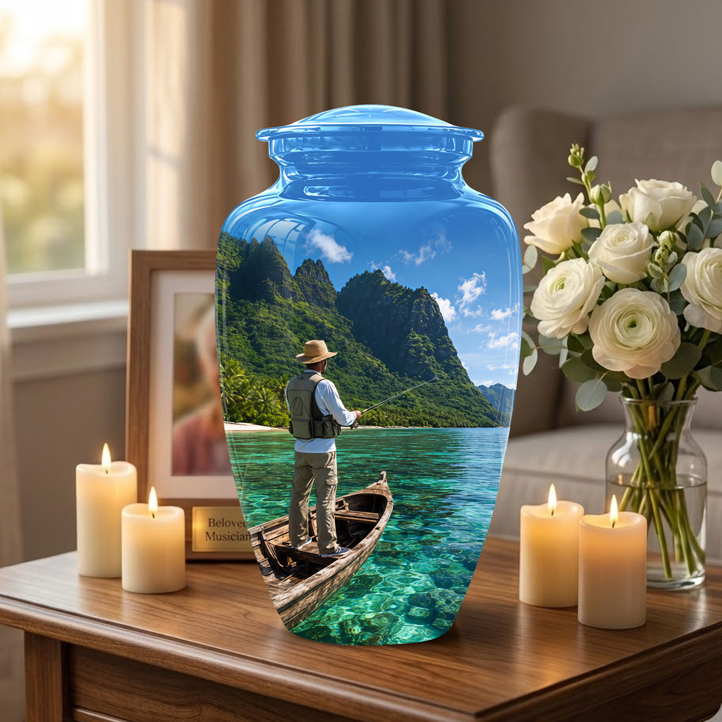 Father Fishing Cremation Urn - Majestic Memorial Urns For Human Ashes