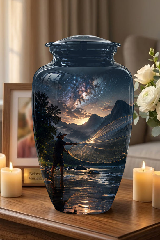 Fisherman Cremation Urn - Night Sky Memorial Urns For Human Ashes