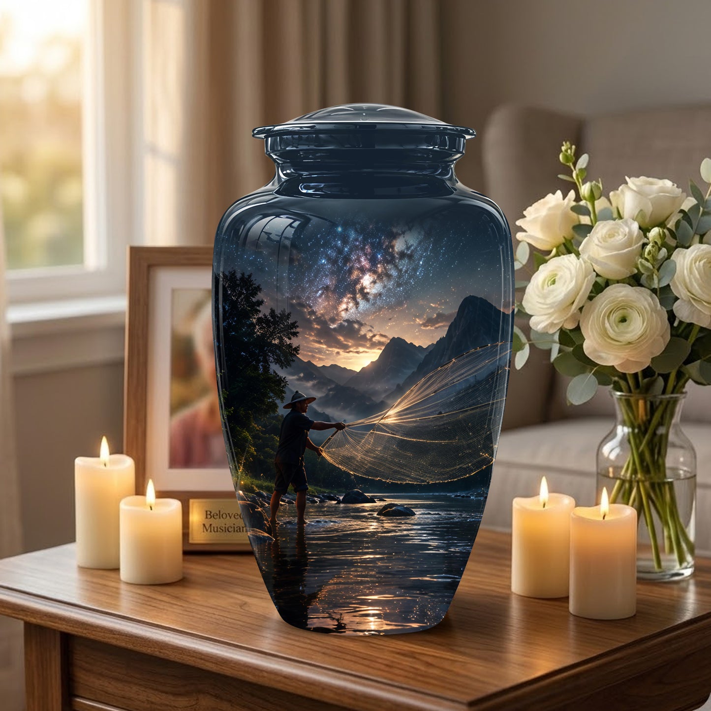 Fisherman Cremation Urn - Night Sky Memorial Urns For Human Ashes