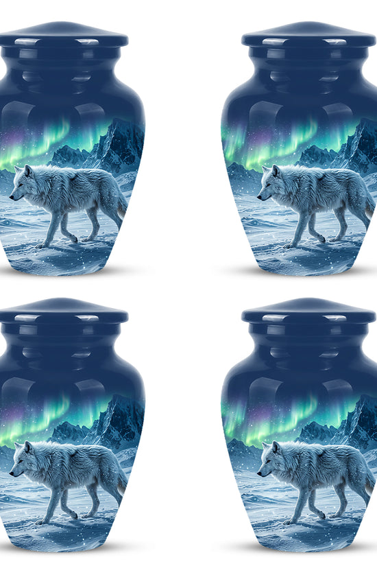 Snowy Wolf Cremation Urn - Northern Light Memorial Urn For Human Ashes
