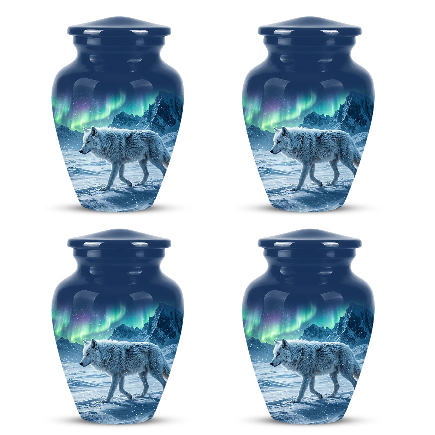 Snowy Wolf Cremation Urn - Northern Light Memorial Urn For Human Ashes