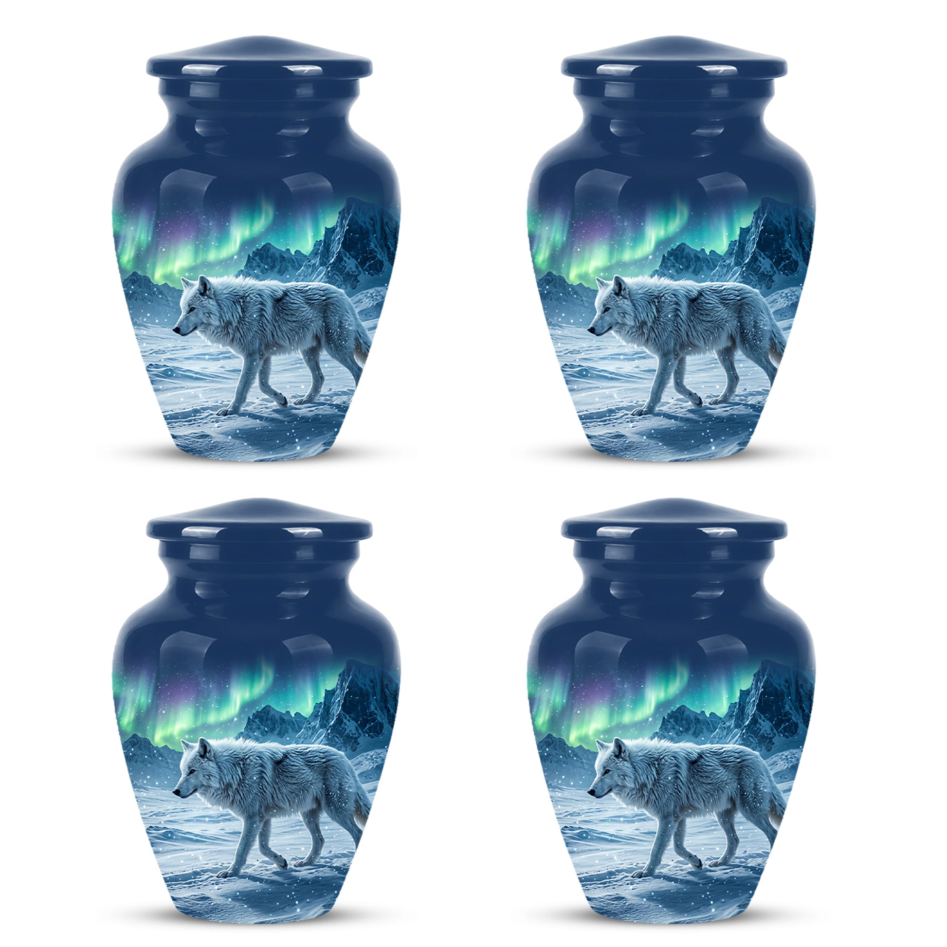 Snowy Wolf Cremation Urn - Northern Light Memorial Urn For Human Ashes