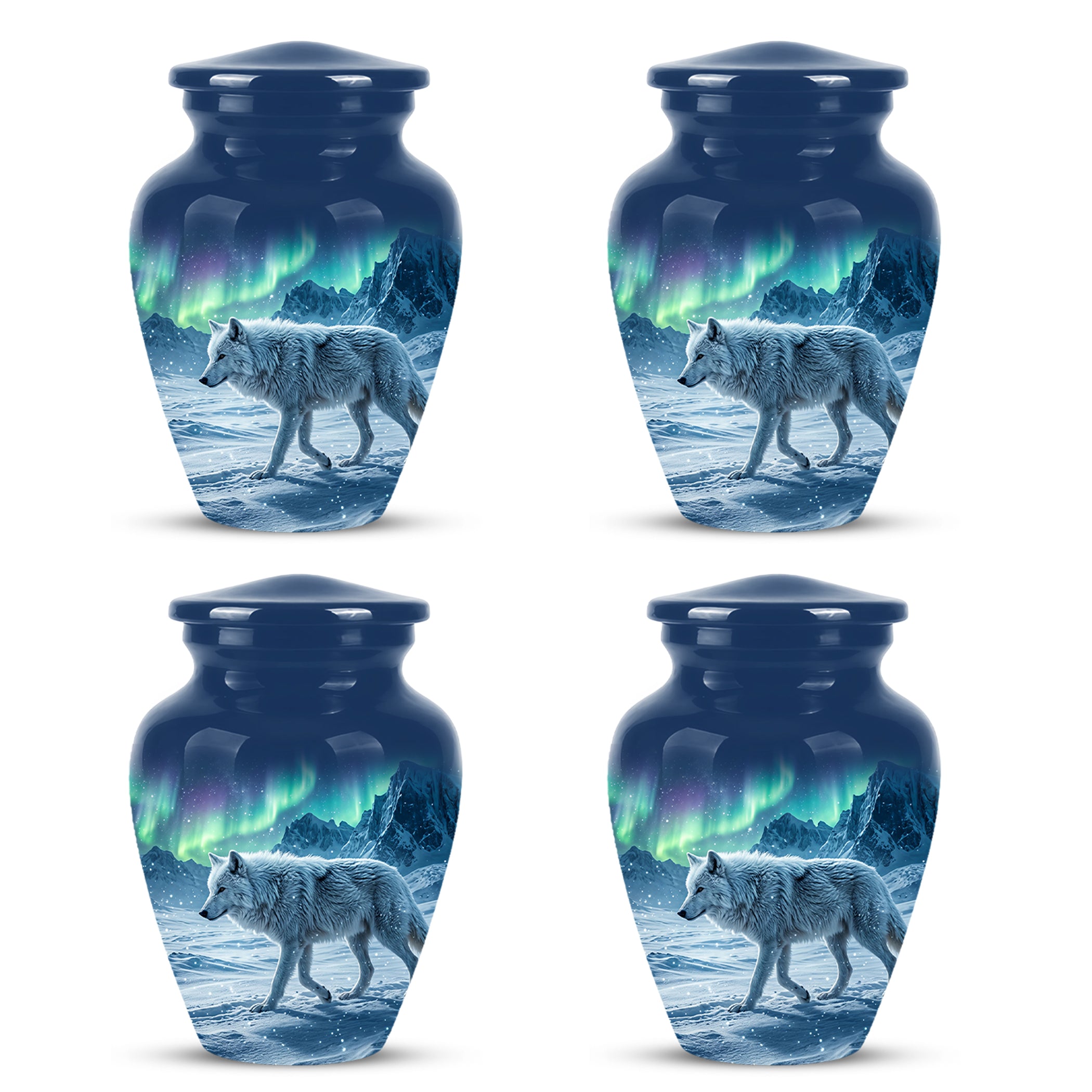 Snowy Wolf Cremation Urn - Northern Light Memorial Urn For Human Ashes