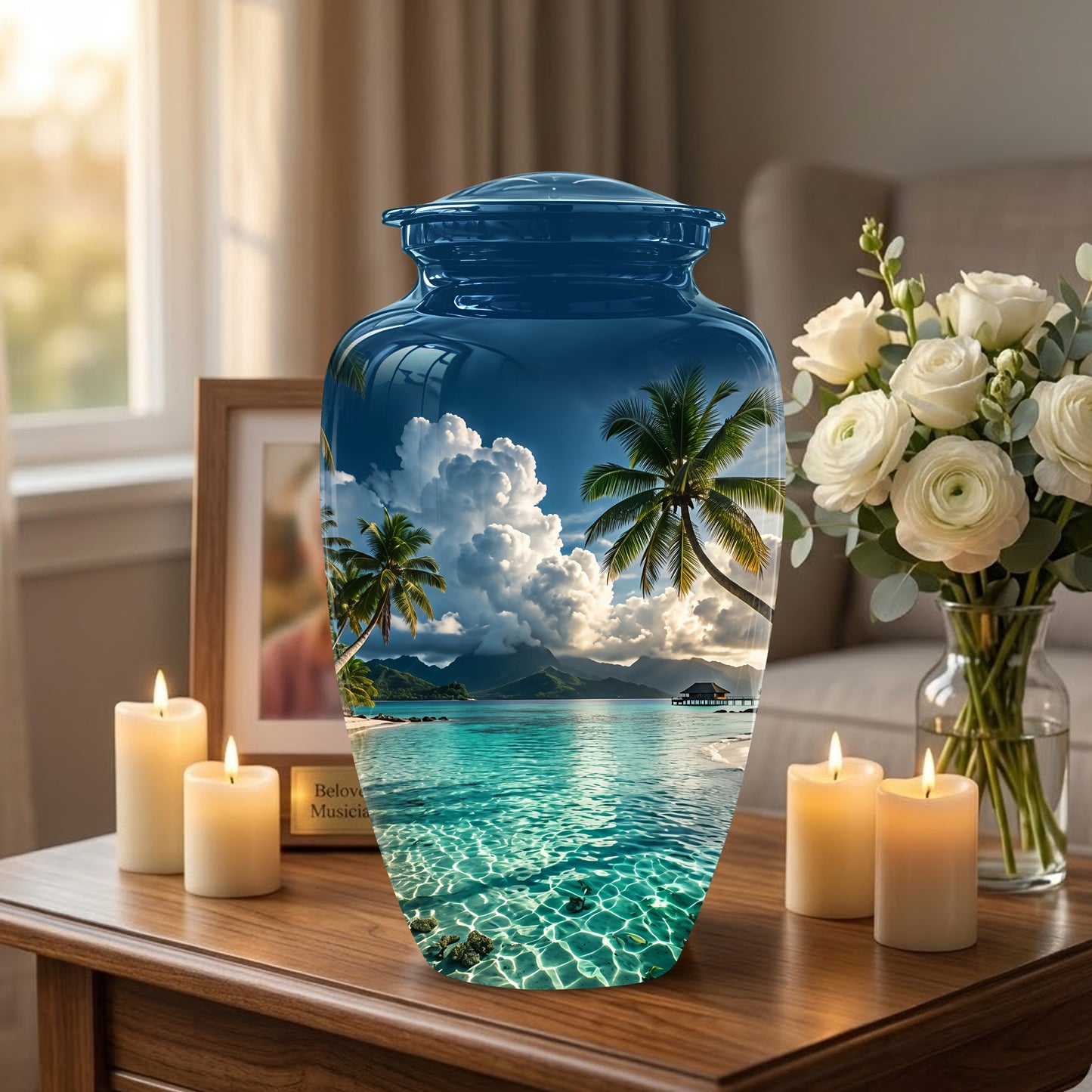 Tropical Beach Cremation Urn - Custom Memorial Urns For Women Ashes